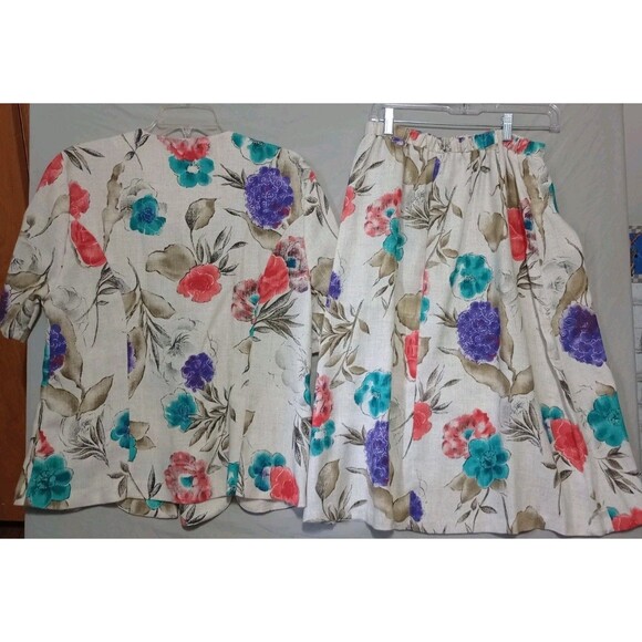 Vtg 80s Good Times Suit Sz 16 2Pc Set Blazer Jacket Floral Skirt USA Grannycore - Picture 4 of 7